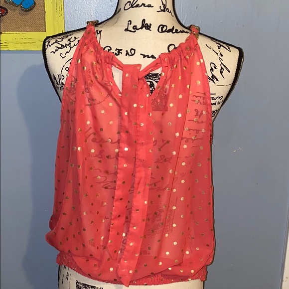 Dereck Heart-Tie-Back Polka Dot Sheer Shirt! - Picture 4 of 5